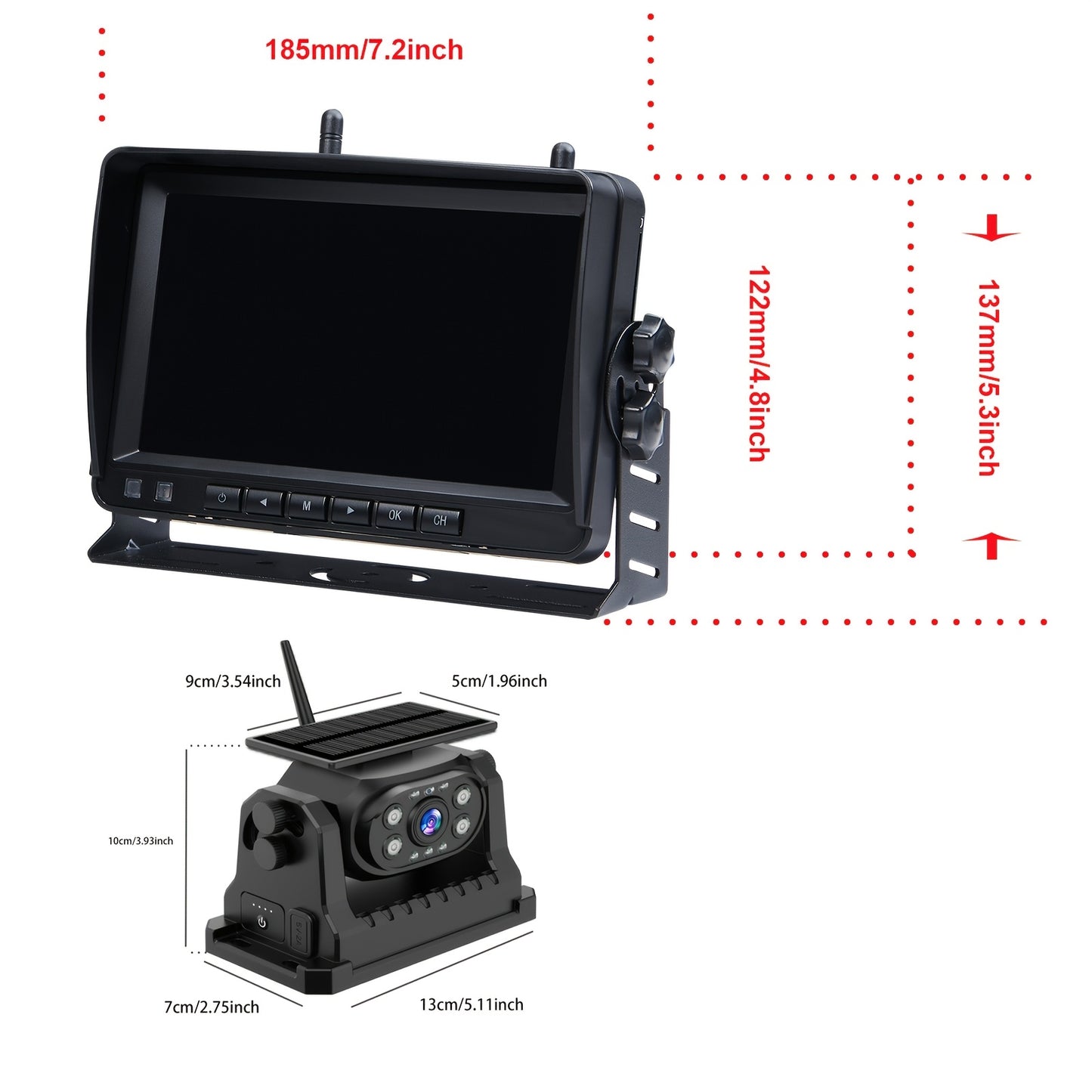 Solar Wireless Magnetic Backup Camera, Battery Powered Rechargeable, Rear View Hitch Camera With 7 Inch 1080P Monitor System
