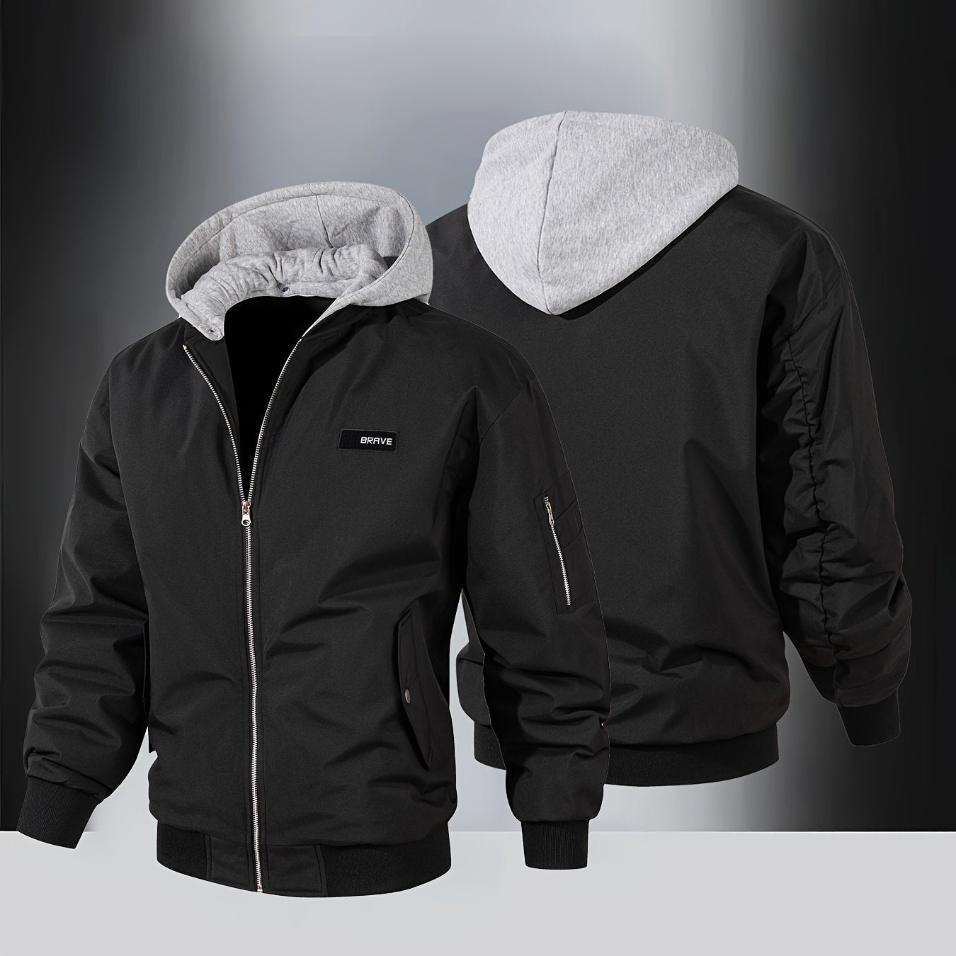 Men's Solid Color Windproof Soft Shell Jacket, Multi-pocket Design