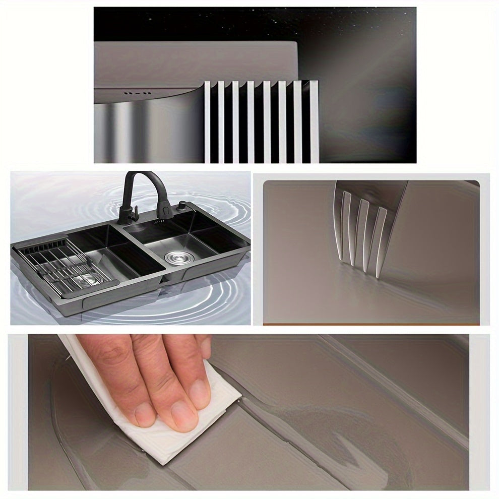 Black stainless steel double basin sink, pull out faucet set, drain basket, stainless steel, 28.34IN*15.74IN sink size, large capacity