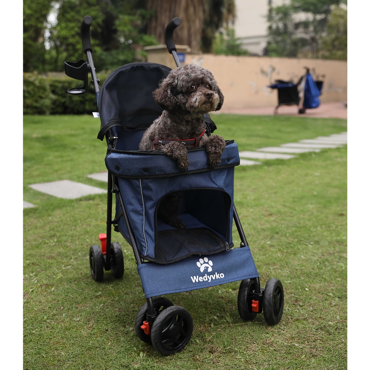 Pet Stroller for Small Dogs Cats, Up to 33 LBS with Storage Basket & Cup Holder, Dark gray