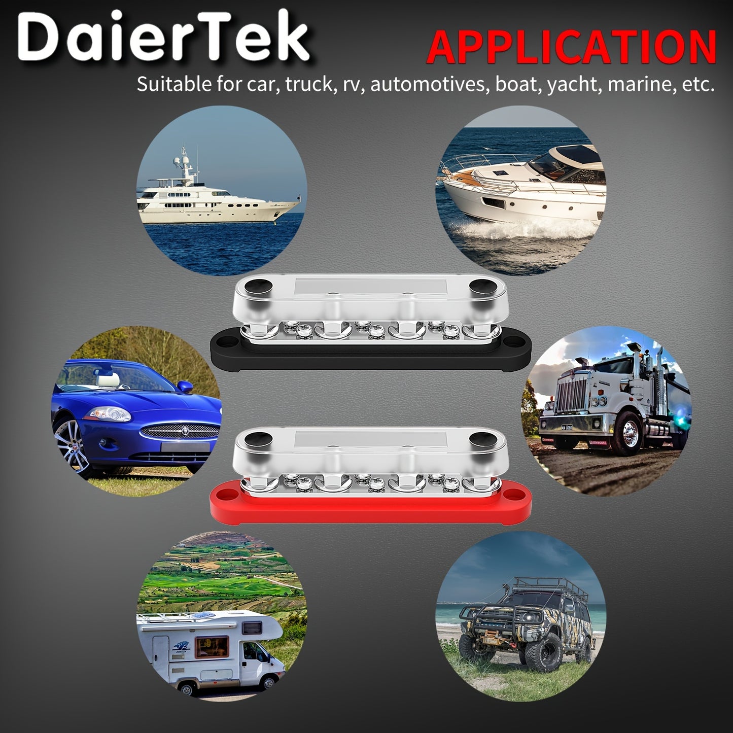 12V Bus Bar Terminal Block 4 x 5/16" (M8) Terminal Stud 6 x #8 (M4) Screw Terminal Positive & Ground Power Distribution Block With Cover