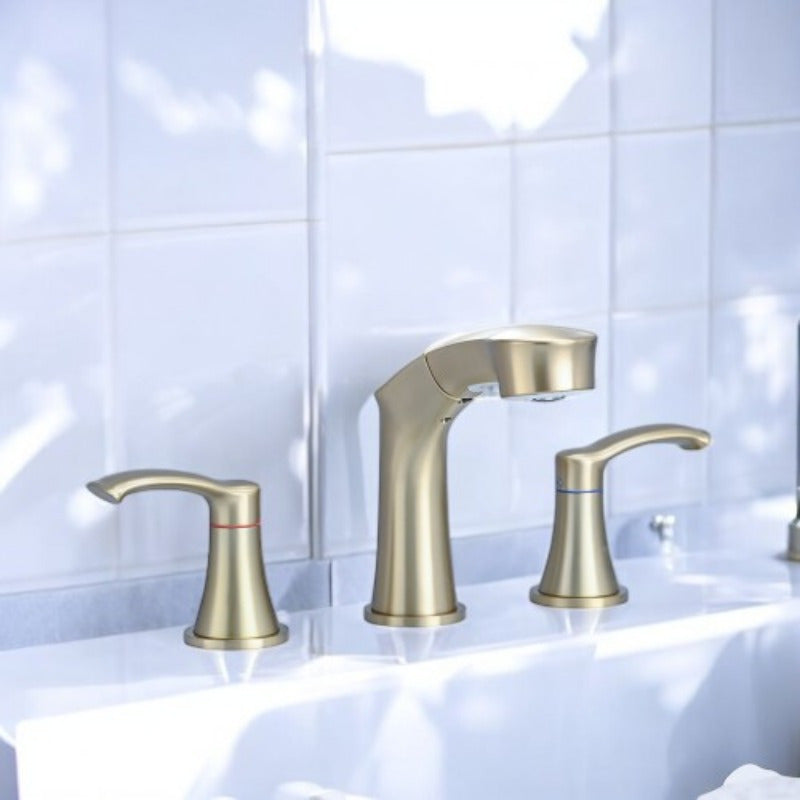 Elegant Golden Widespread Bathroom Sink Faucet with Pull-Out Sprayer
