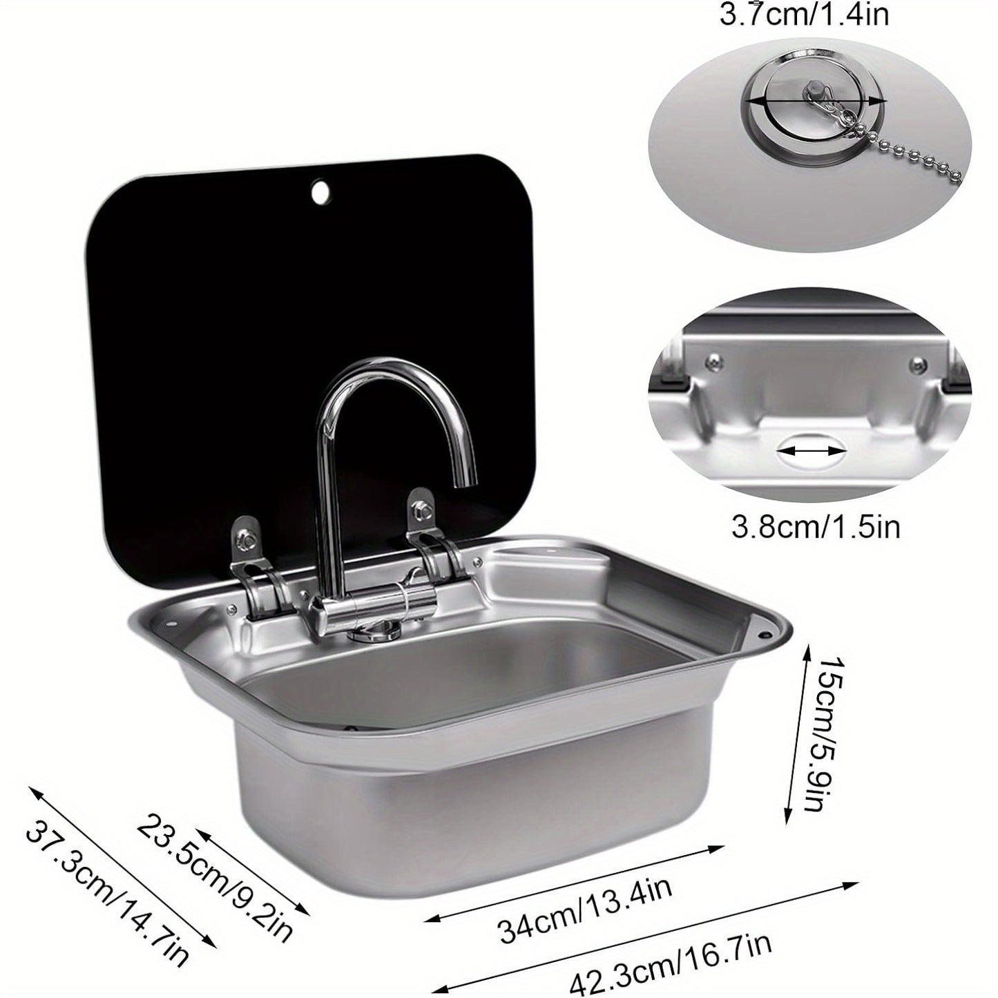 RV Sink Kitchen Sink with Foldable Faucet & Cover, Small Stainless Steel Sink Hand Wash Basin Sink