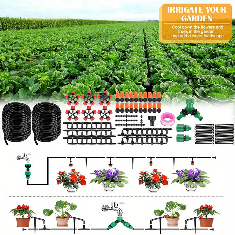 149pcs Ultimate Automatic Garden Irrigation System, 40M/130ft Drip Hose Kit with Adjustable Drippers & Spray Nozzles - Effortless Watering Control for Thriving Plants