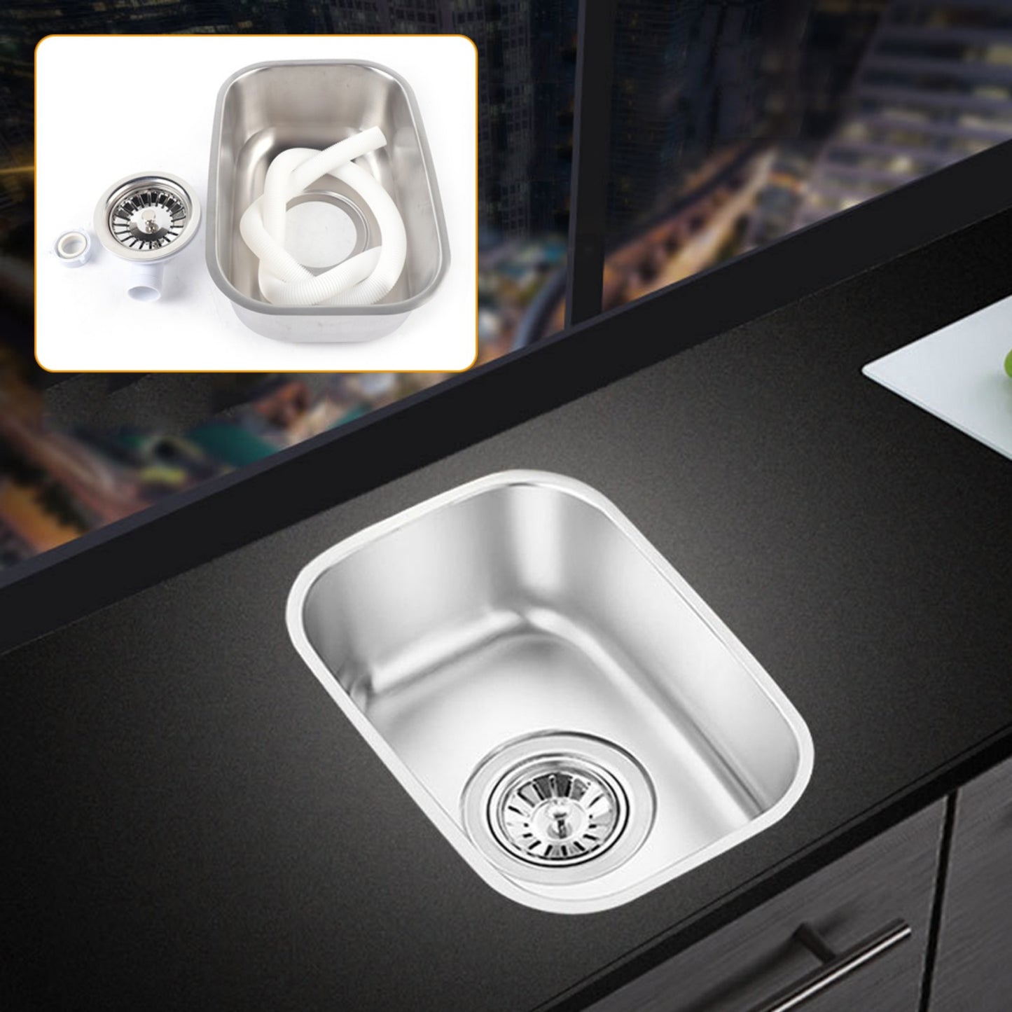 New Durable Small RV Sink, Stainless Steel, Kitchen Basin Sink With Water Pipe, Undermount RV Sink