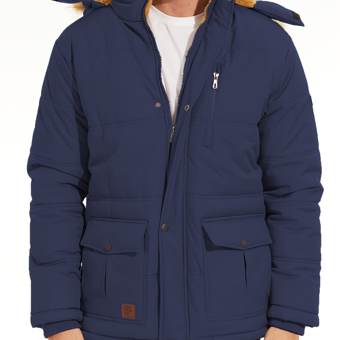 Big And Tall Men's Jacket Winter Full-Zip Fleece Lined Windproof Water-Resistant, Adjustable Hood - 5 Pocket Design Practical Storage Adjustable Cuffs And Hem