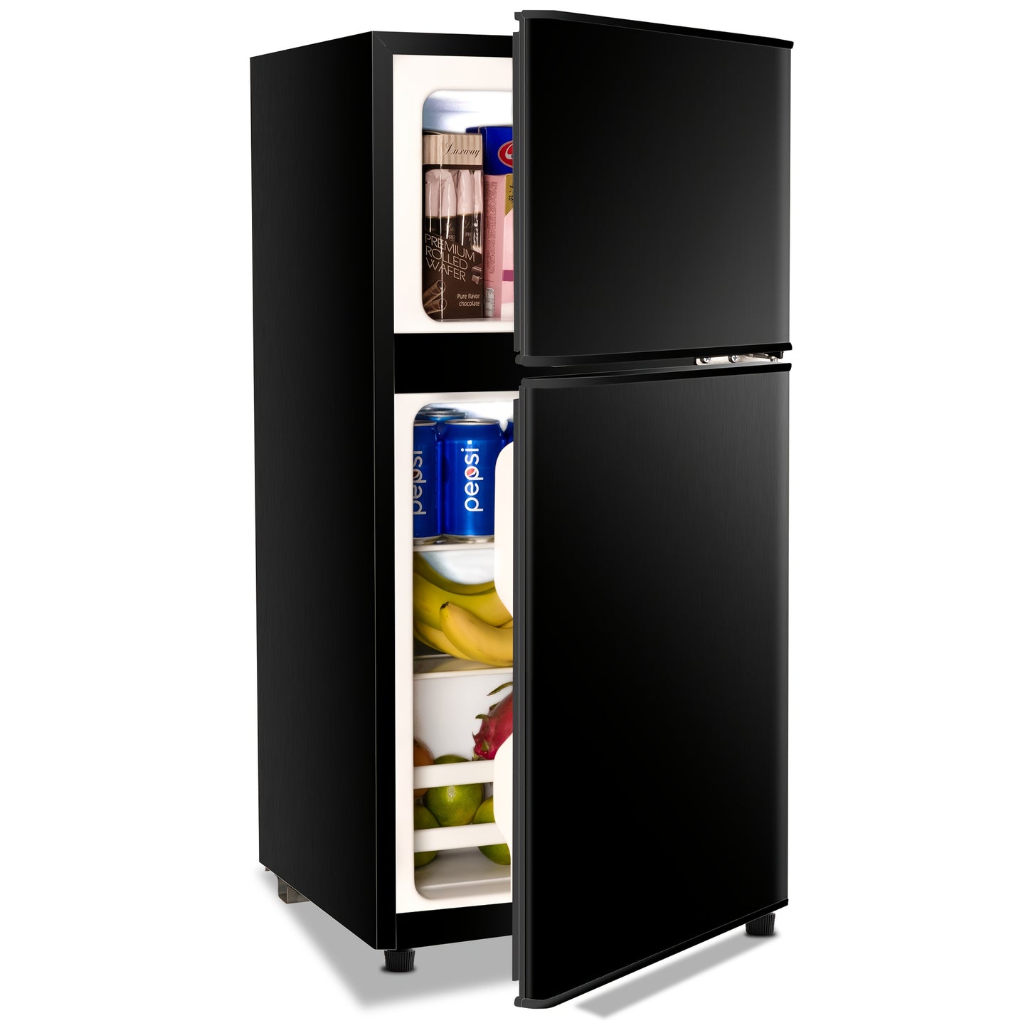 Compact 3.2 CU.FT Mini Fridge with Freezer - Sleek Black & Gray, 2-Door Design, Adjustable Shelves,