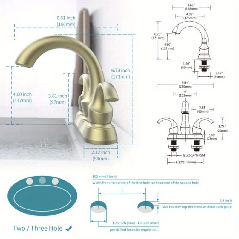 Bathroom Faucet 2-Handle Brushed Golden with Aerator