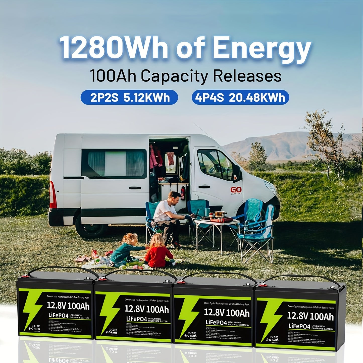 12.8V 100Ah LiFePO4 Battery, Group 31 Lithium Battery With 100A BMS Low Temperature Protection 1.28kWh, Up To 15000 Deep Cycles