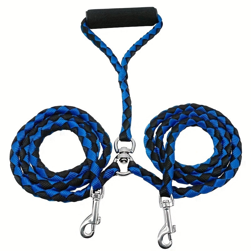 Heavy-Duty Braided Dual Dog Leash with Comfort Grip Handle