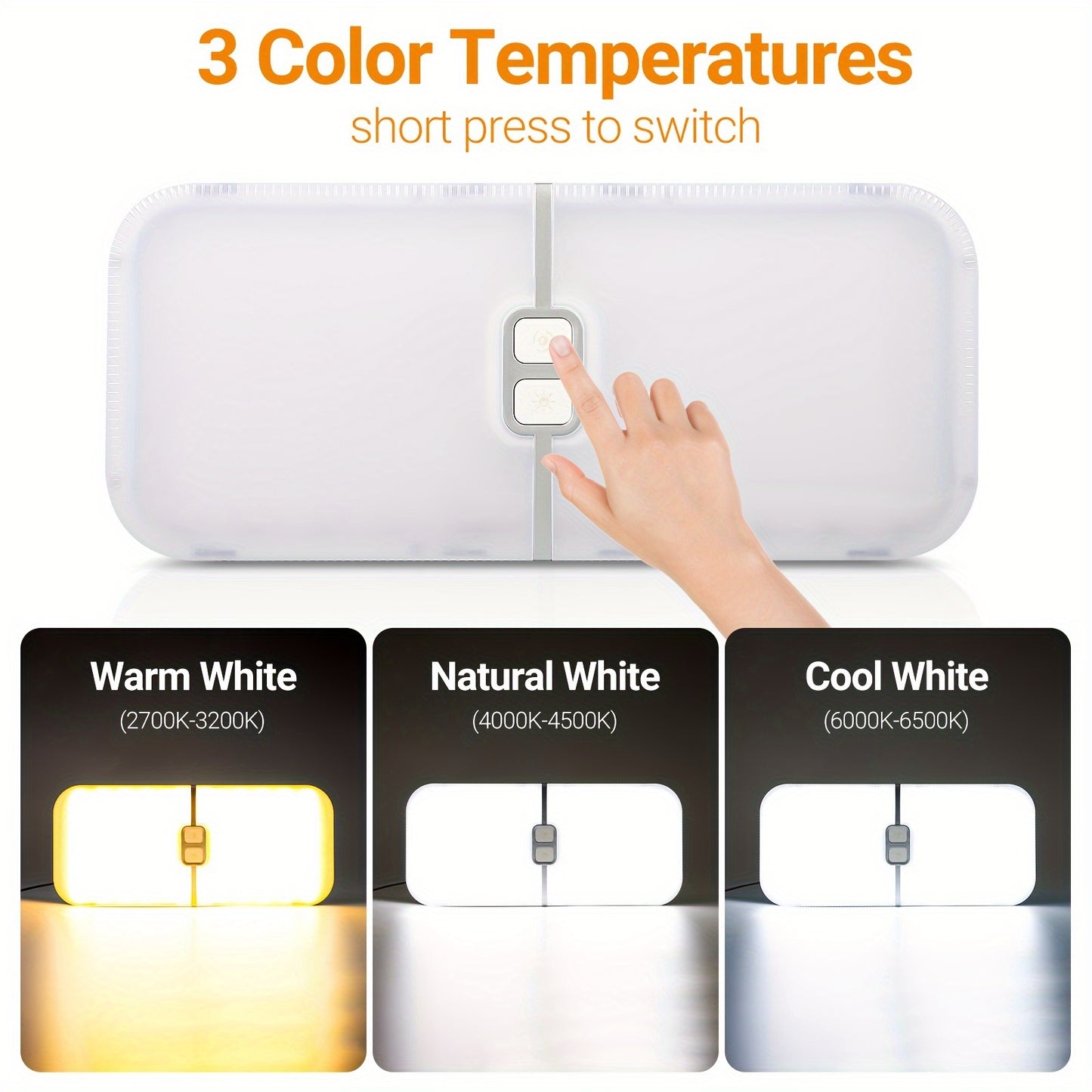 4Pcs RV Lights Interior, 3 Color TEM Camper Lights, 204 LEDs Dimmable 12v Volt Led Lights Fixtures