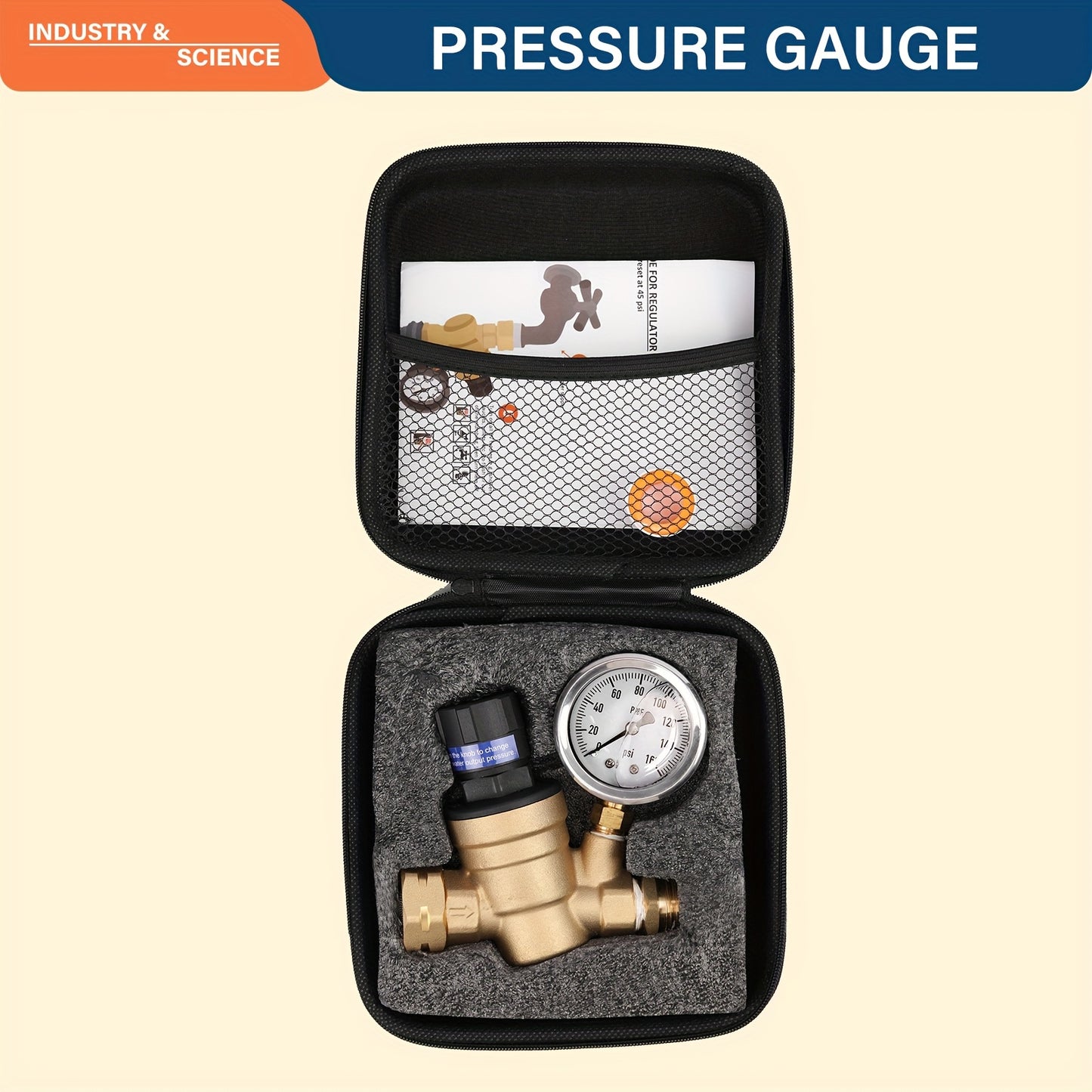 Adjustable Lead Free Brass RV Pressure Regulator, Liquid Filled Pressure Gauge 160psi And Inlet Screened Filter