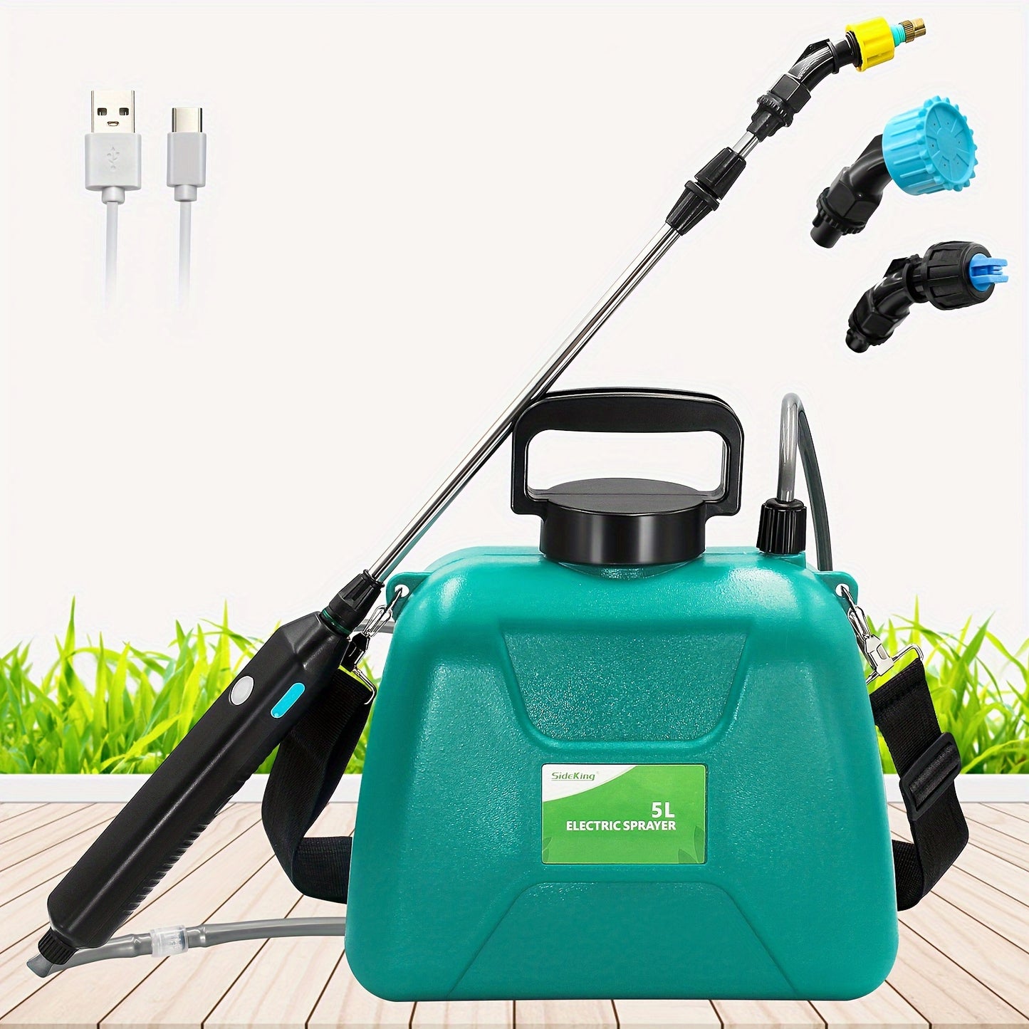 1.35 Gallon Battery Powered Garden Sprayer, With 3 Mist Nozzles, Lawn Electric Sprayer With Telescopic Wand And Rechargeable Handle, Portable Electric Battery Sprayer With Shoulder Strap For Gardening