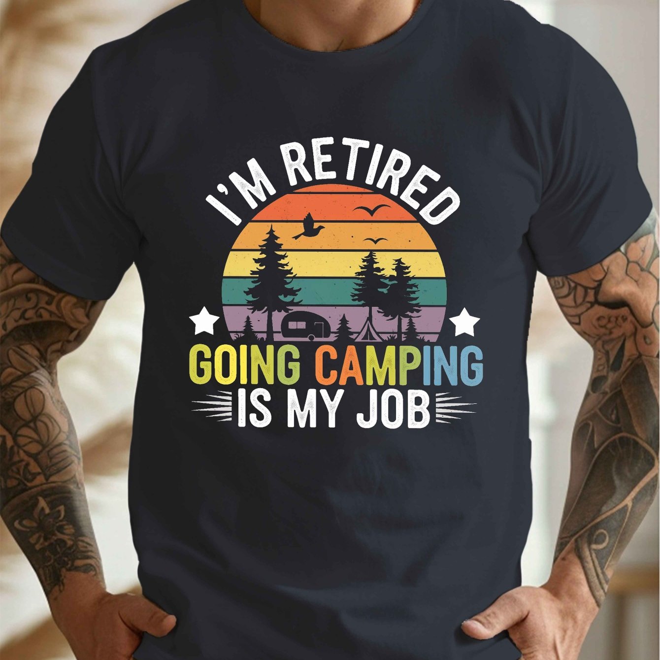 Men's Casual Forest Camping T-Shirt, PLUS SIZE