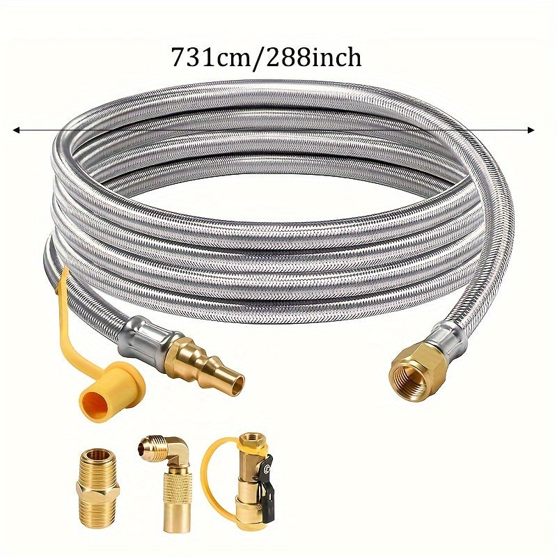 6ft Stainless Steel Braided Propane Hose with Quick Connect & Safety Shut-Off Valve