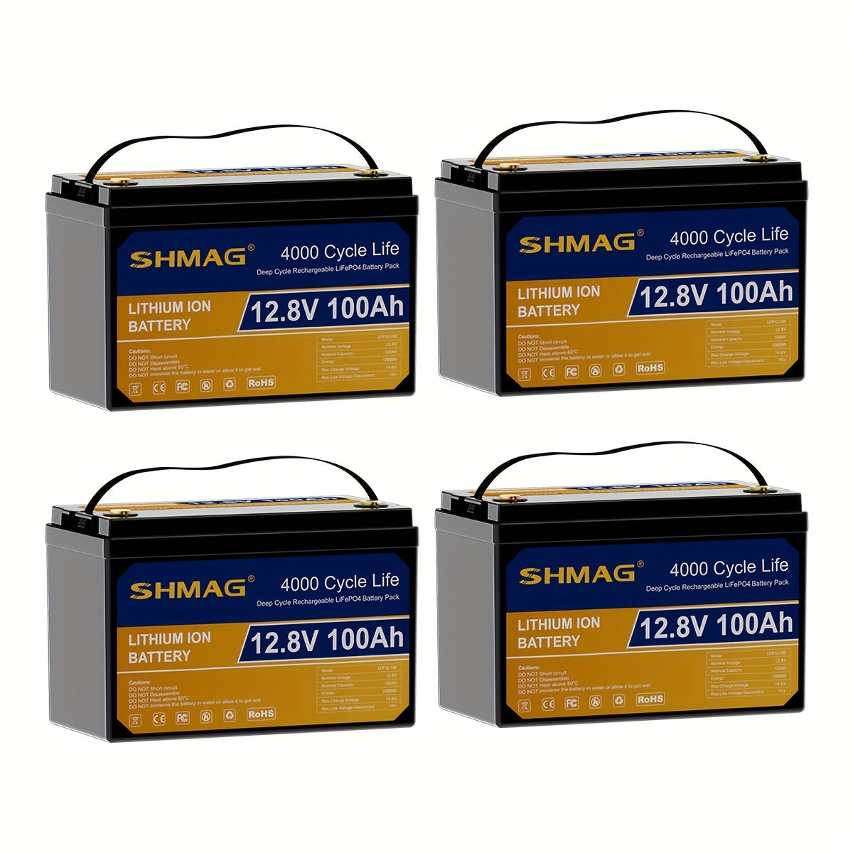 12.8V 100Ah 1280Wh LiFePO4 Battery, 20000+ Deep Cycle Rechargeable Lithium Batteries, Built-in 100A BMS