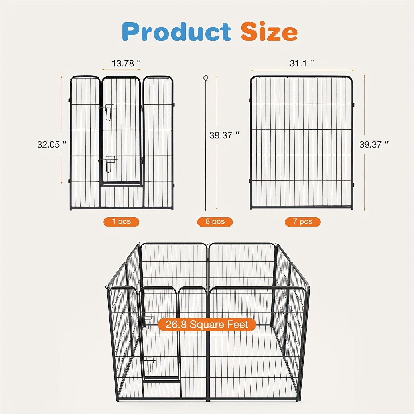8/16 Panels Dog Playpen Fence for Indoor, Outdoor, Foldable & Portable 24 - 40 Inch Metal Dog Pen