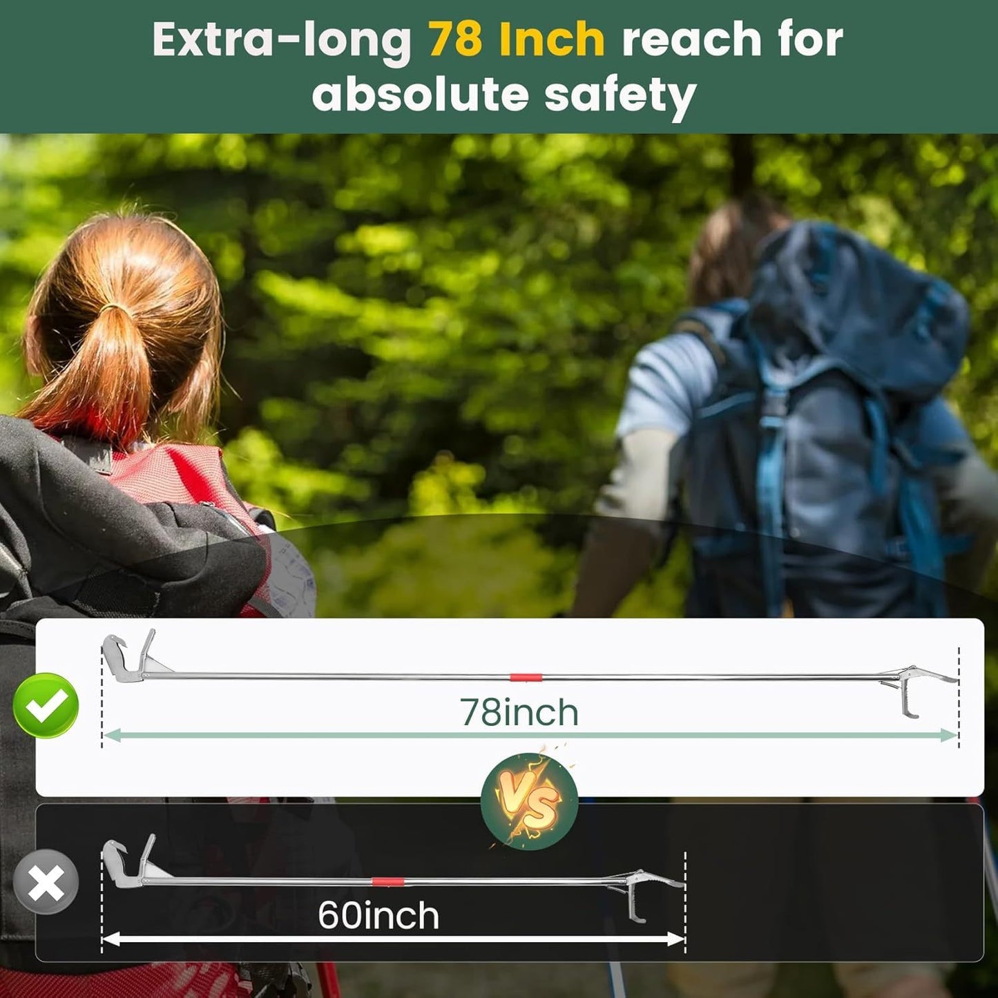 78 Inch Folding Snake Grabber Tool, Extra Long Snake Tongs for Extra Safety, Made of Stainless Steel, High Load Capacity