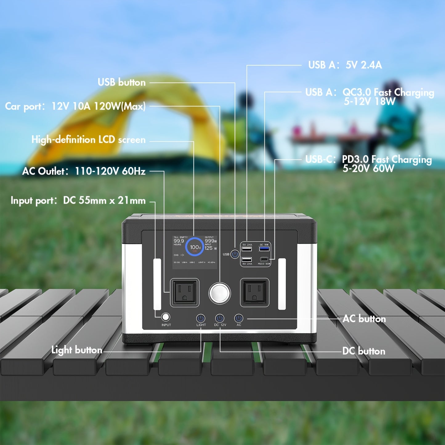 700W 577WH Solar Generator Watt Portable Power Station LiFePO4 Battery, With 120V AC Socket