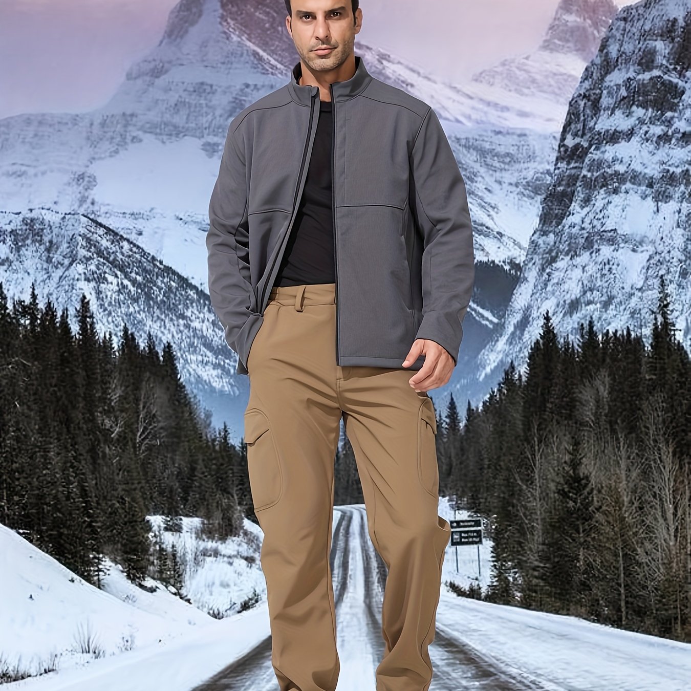 Men's Thickened Pants, Outdoor Casual Soft Shell Plush Lined
