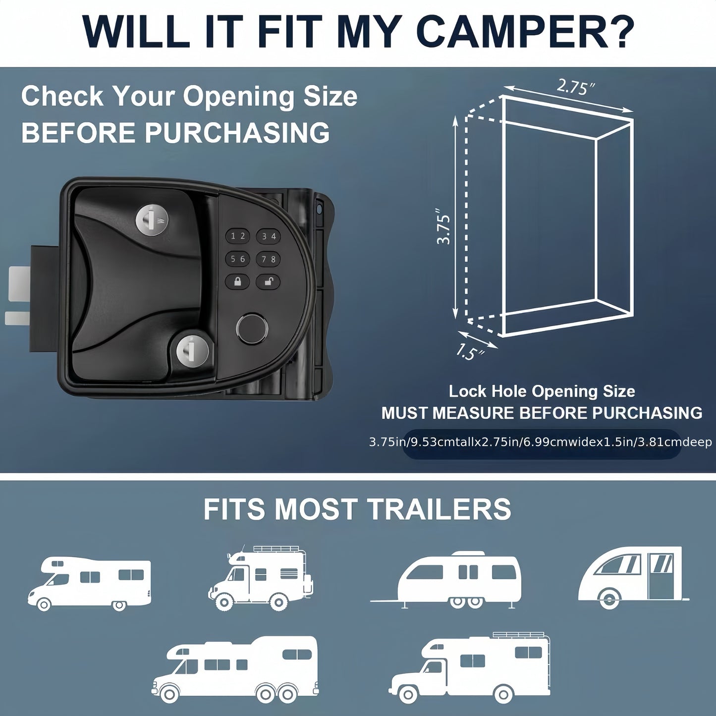 RV Door Lock Keyless Entry Keypad, Fingerprint Metal RV Keyless Entry Door Lock