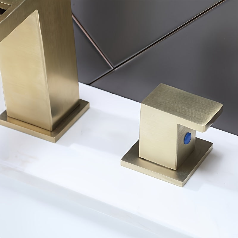 Luxury Golden Bathroom Sink Faucet - 8-inch Widespread 2-Handle Vanity Mixer Taps With Pop Up Drain