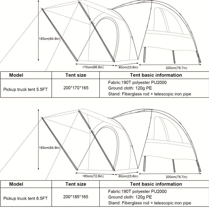 Portable 2-Person Truck Bed Tent - Waterproof, Double Layer, Easy Setup for Camping