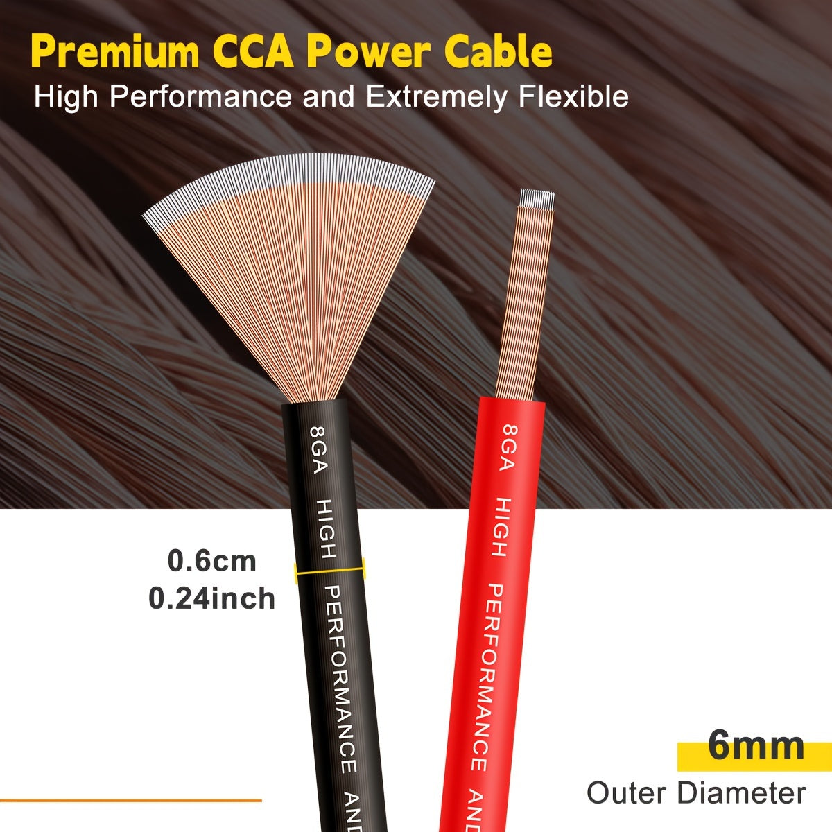 8 Gauge Wire 50ft CCA Wire, (25ft Black+25ft Red) Battery Cable