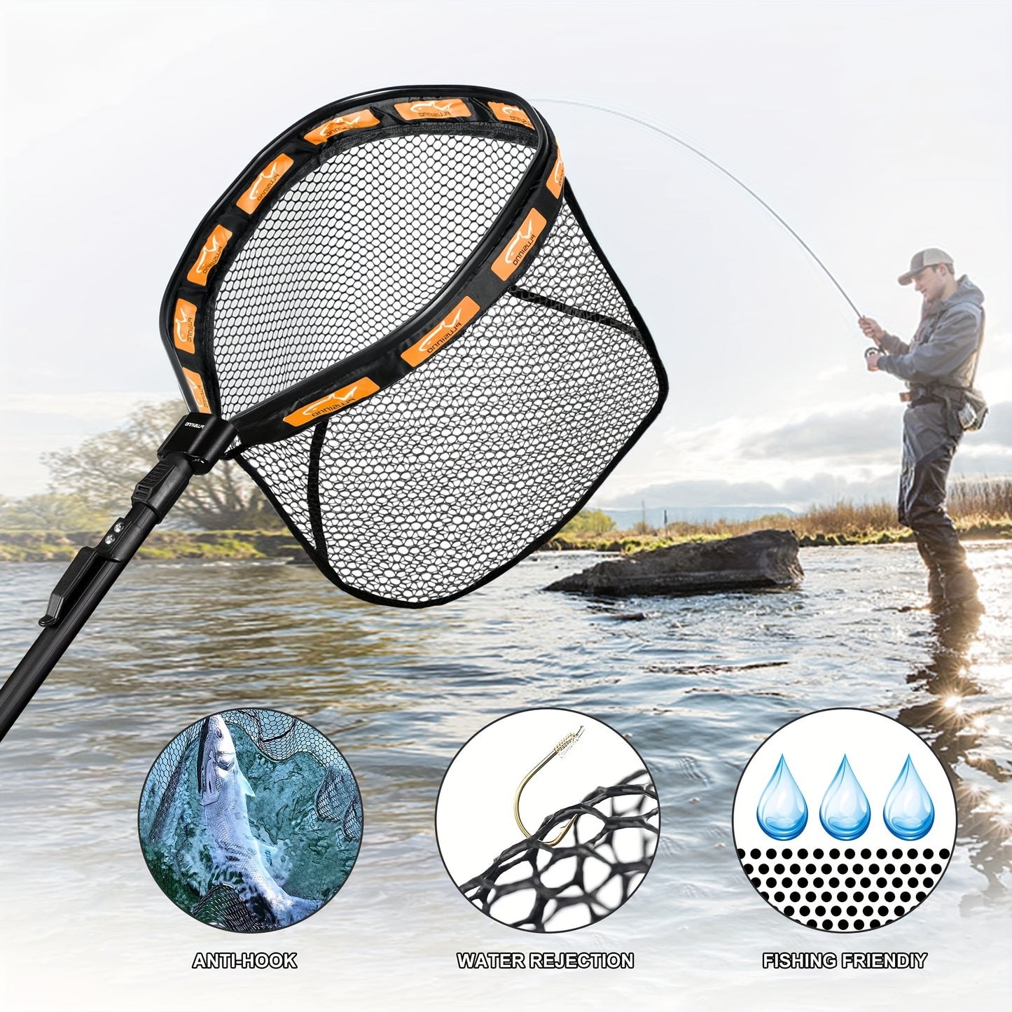 Floating Fishing, Rubber Coated Landing Net for Easy Catch & Release for Easy Transportation & Storage