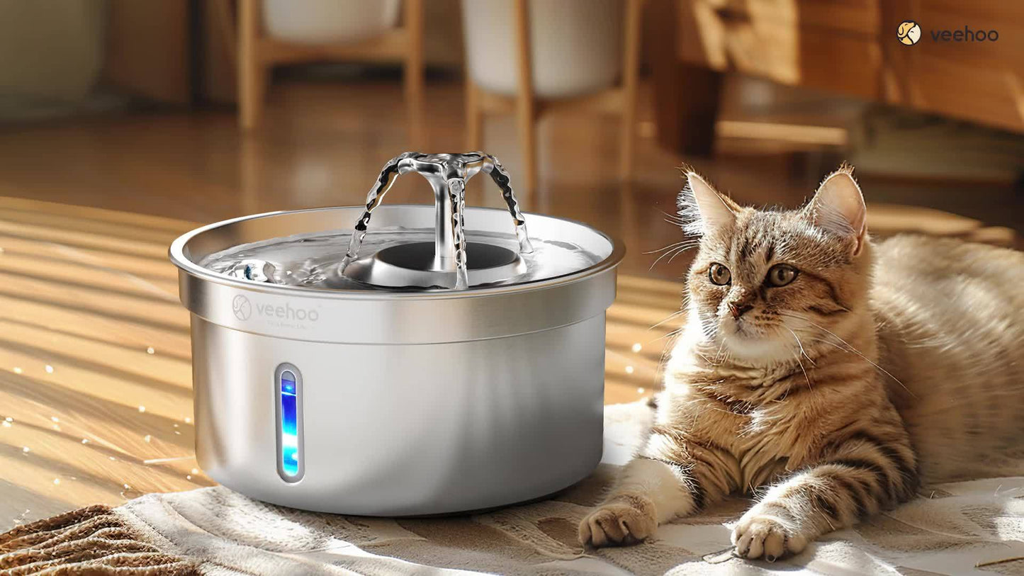 Cat Water Fountain Stainless Steel 304-1.1Gal/4L Cat Fountain For Drinking With 6 Replacement Filters