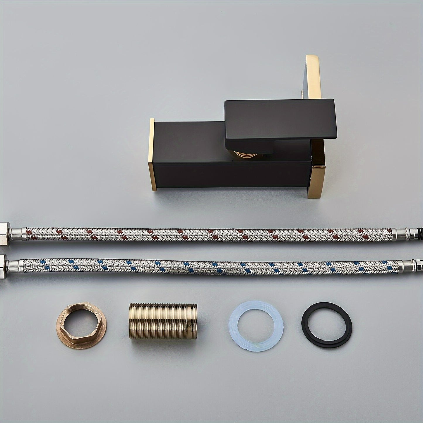 Waterfall Bathroom Faucet Black & Golden Led Light 3 Colors Changing Spout