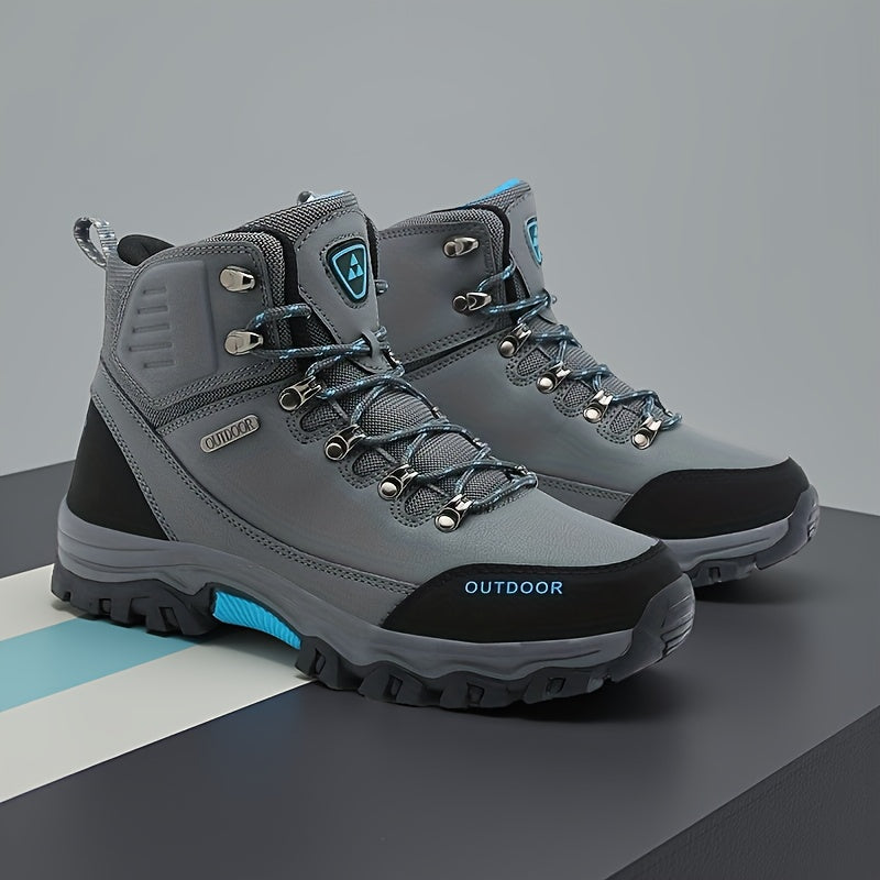 Men's All-Season High-Top Hiking Shoes/Flats - Heavy-Duty & Rubber Boots-like Design, Lace-Up Outdoor Trekking Sneakers for Camping, Mountain Climbing, Trail Shoes For Men, Mountain Shoes For Men, Hill Shoes For Men, Heavy Du