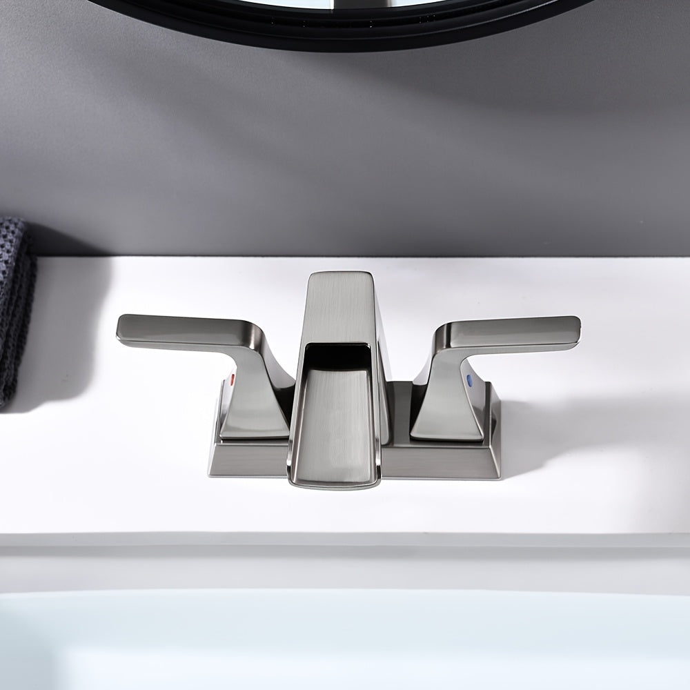 Modern Waterfall Center set Bathroom Sink Faucet - 2-Handle, Brushed Black with Golden Accents