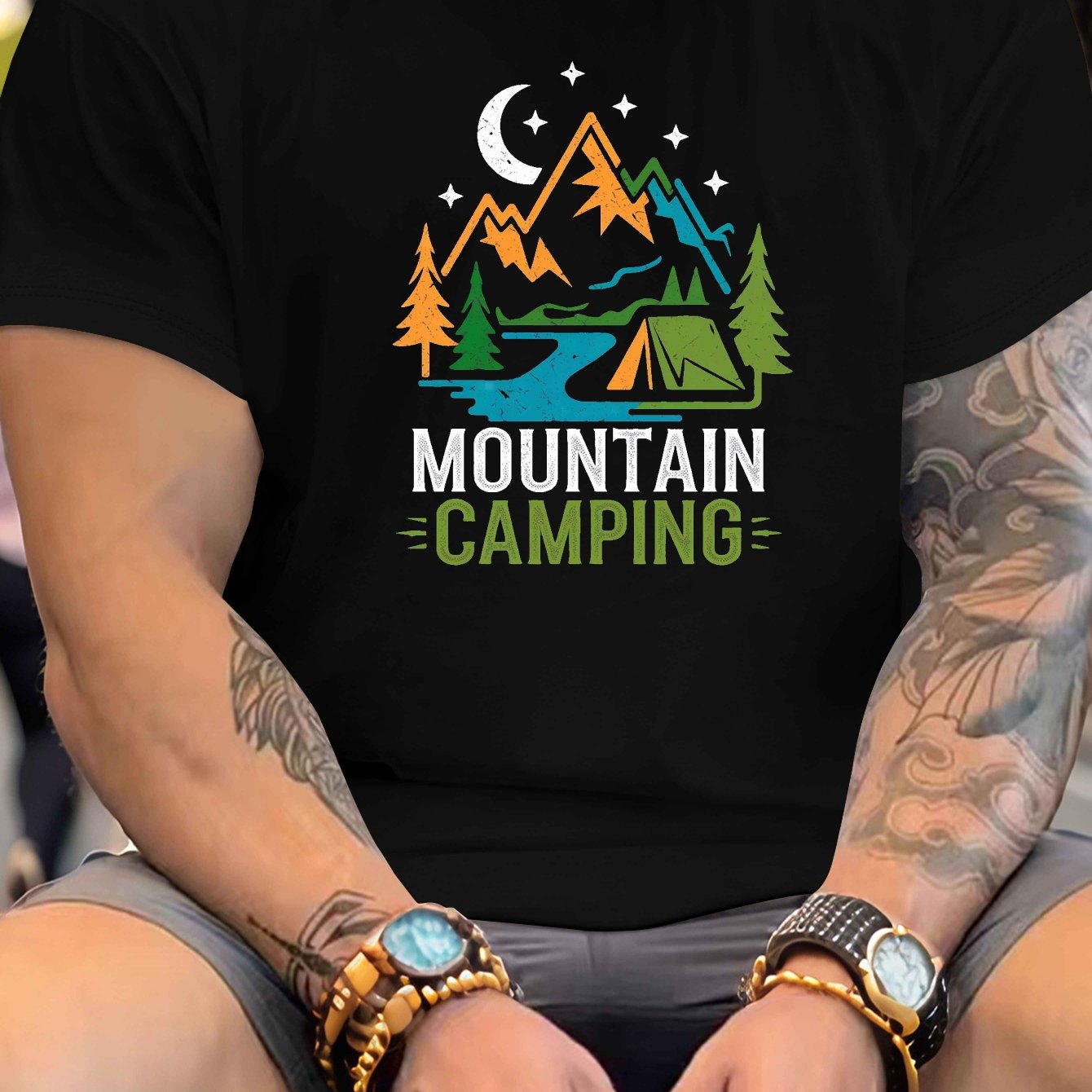 Big & Tall Men's Summer T-Shirt - Mountain Camping Graphic