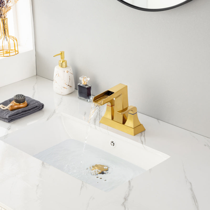 Modern Brushed Golden Widespread Bathroom Sink Faucet