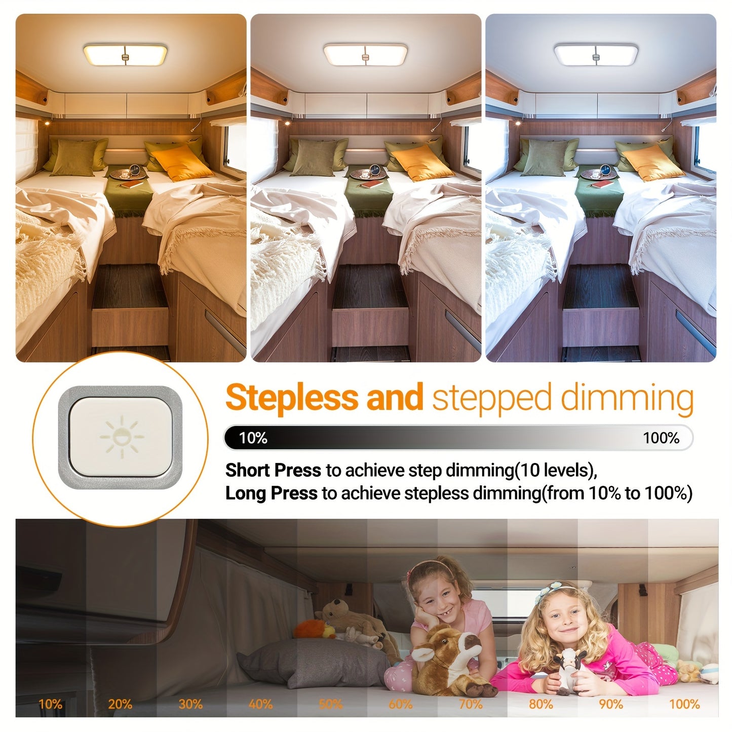 5pcs RV Interior Lights, 3 Colors TEM Lights, 204 LED Dimmable LED Lights, RV Ceiling Dome Light with Switch, Warm/Cold Natural White