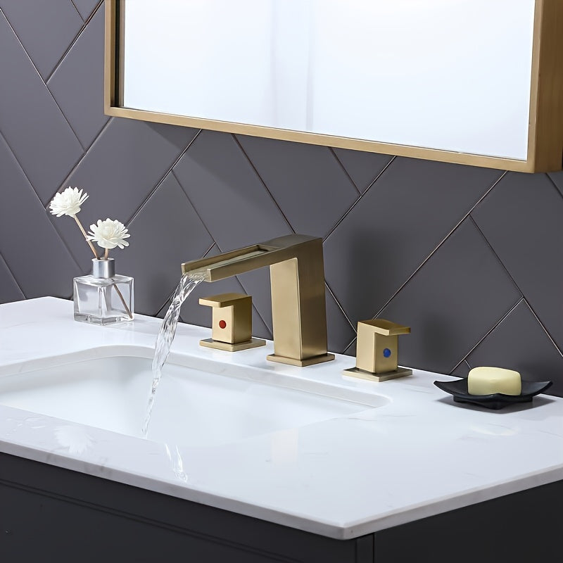 Luxury Golden Bathroom Sink Faucet - 8-inch Widespread 2-Handle Vanity Mixer Taps With Pop Up Drain