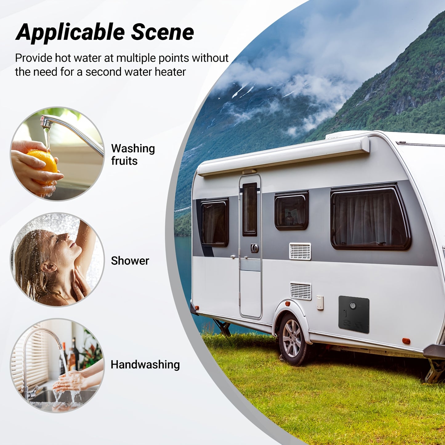 65,000BTU, 3.9 GPM, 12V, 9800ft Endless Hot Water, Black Door & Remote Control, LCD Display