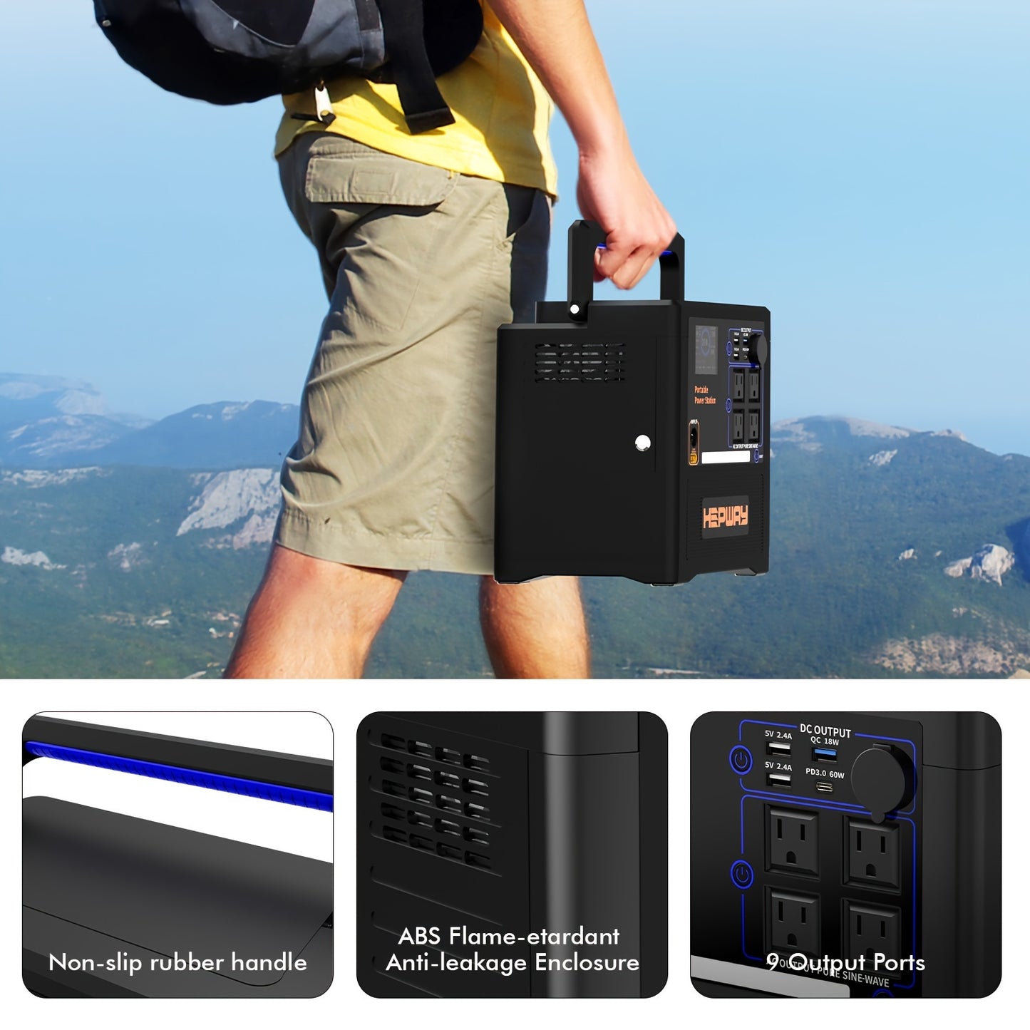 1300W Portable Power Station with AC Outlet, Pure Sine Wave, DC & USB