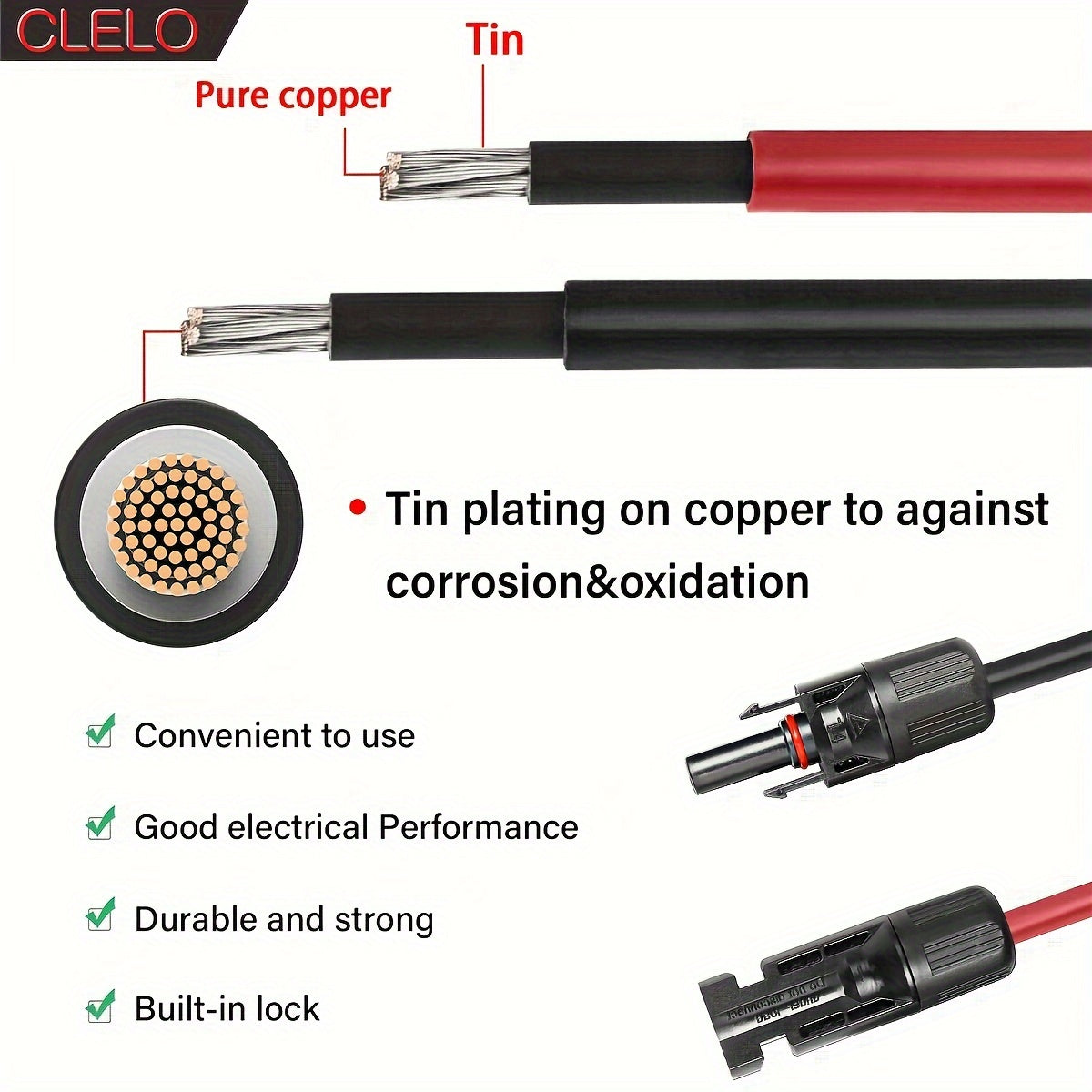 14AWG Solar Panel Extension Cable Set - 30FT & 40FT Options