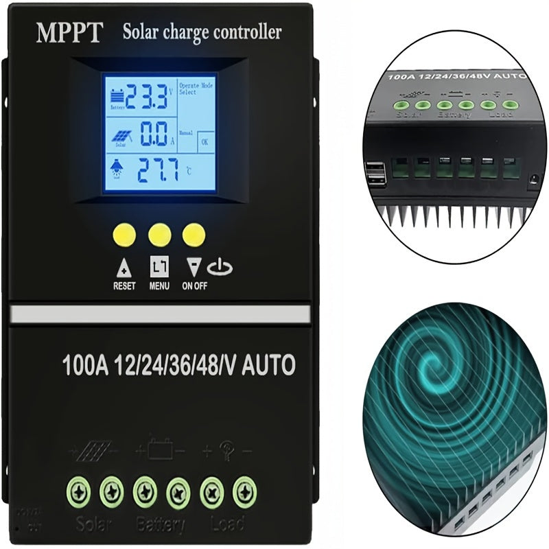 100A High-Efficiency Solar Charge Controller - LCD Display Dual USB Quick Charger For Lead Acid And Lithium Batteries