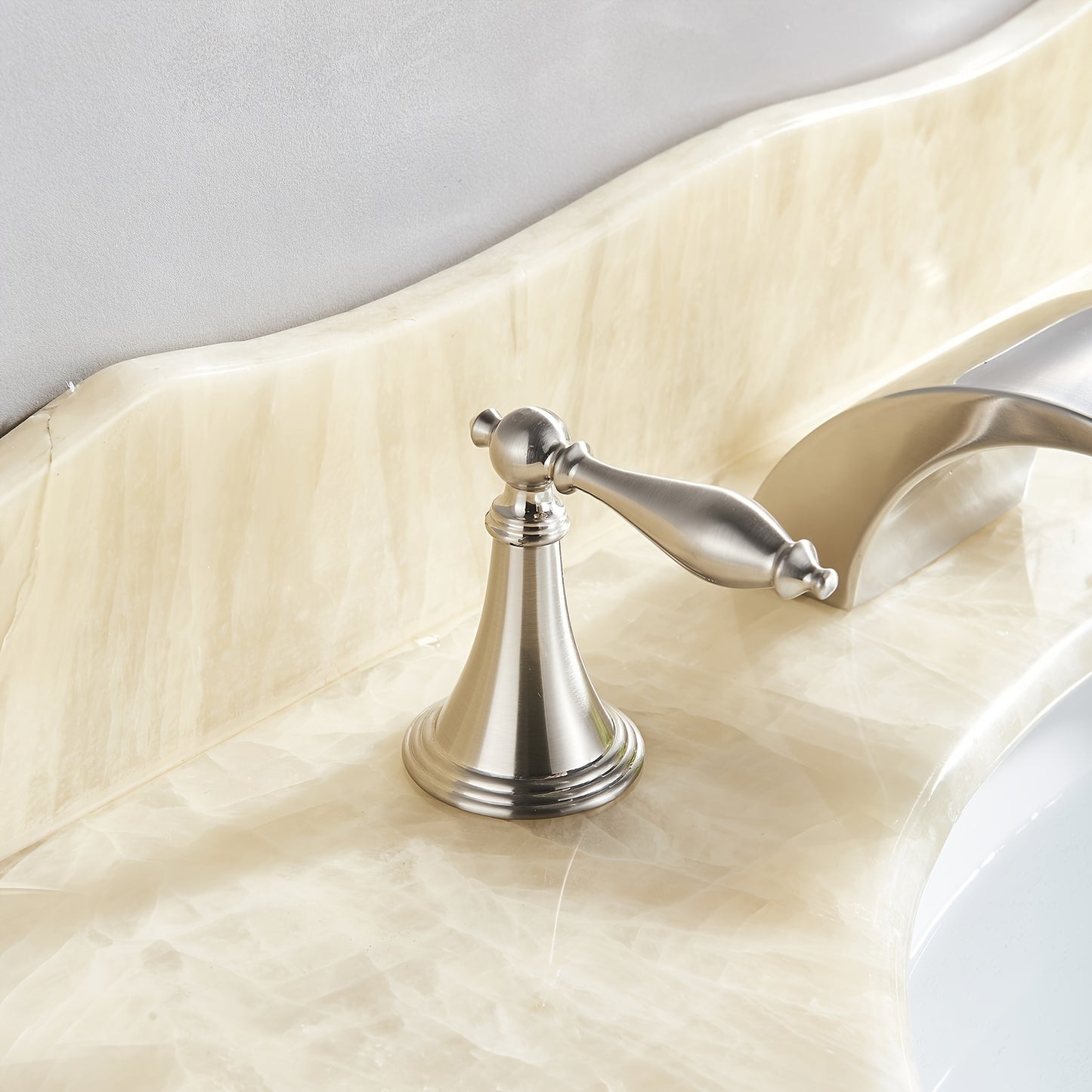 Waterfall Widespread Bathroom Sink Basin Faucet, 3 Hole 2 Handle With LED 8" Widespread LED Bathroom Sink Basin Fauce