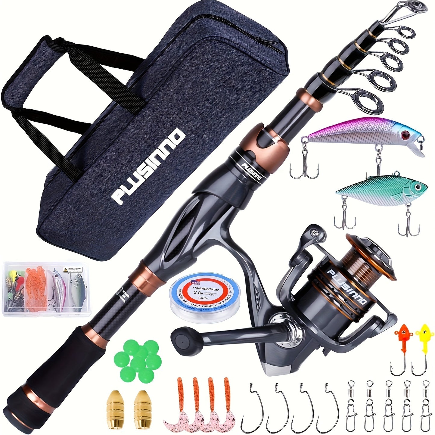 Premium Fishing Rod & Reel Combo - Carbon Matrix Telescopic Pole, 12+1 Shielded Bearings, Stainless Steel - Smooth Action