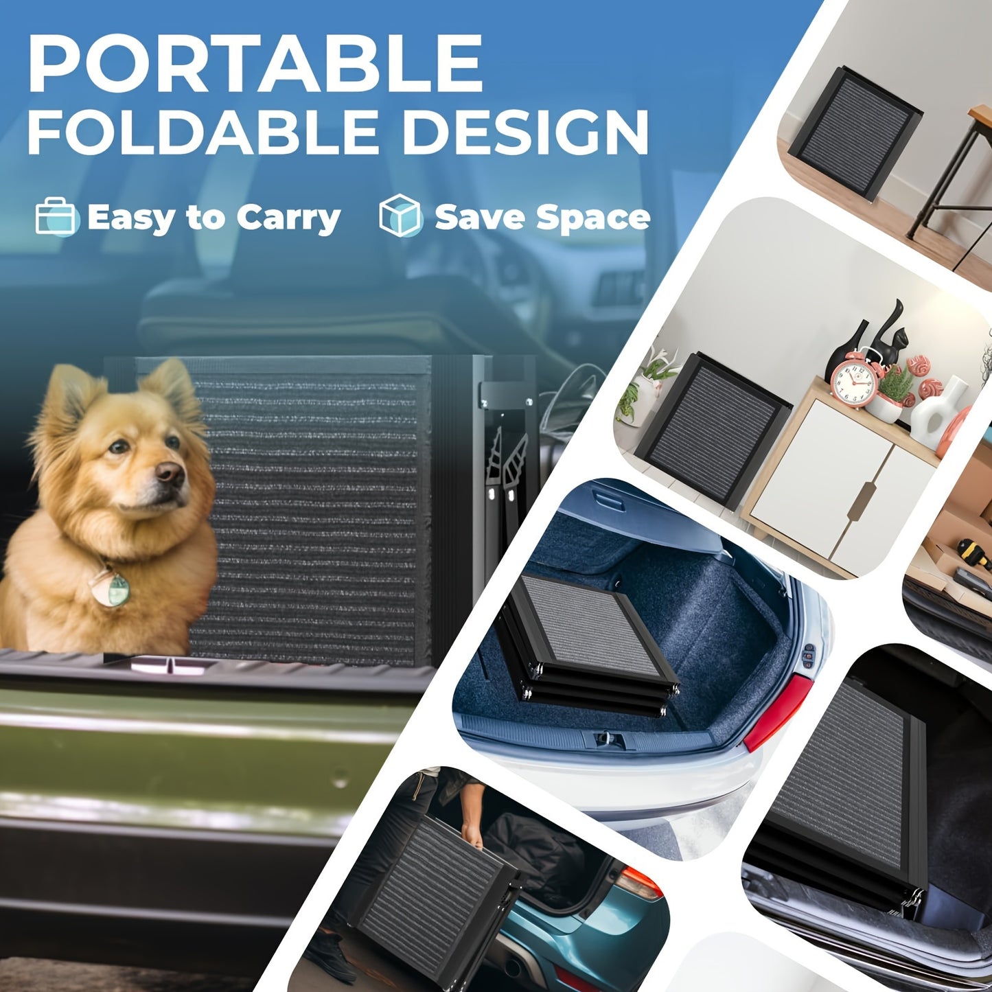 2pcs Dog Ramp For Car, Portable Pet Ramp With 1 Built-in Handle, Folding Dog Ramp For Large And Small Dog