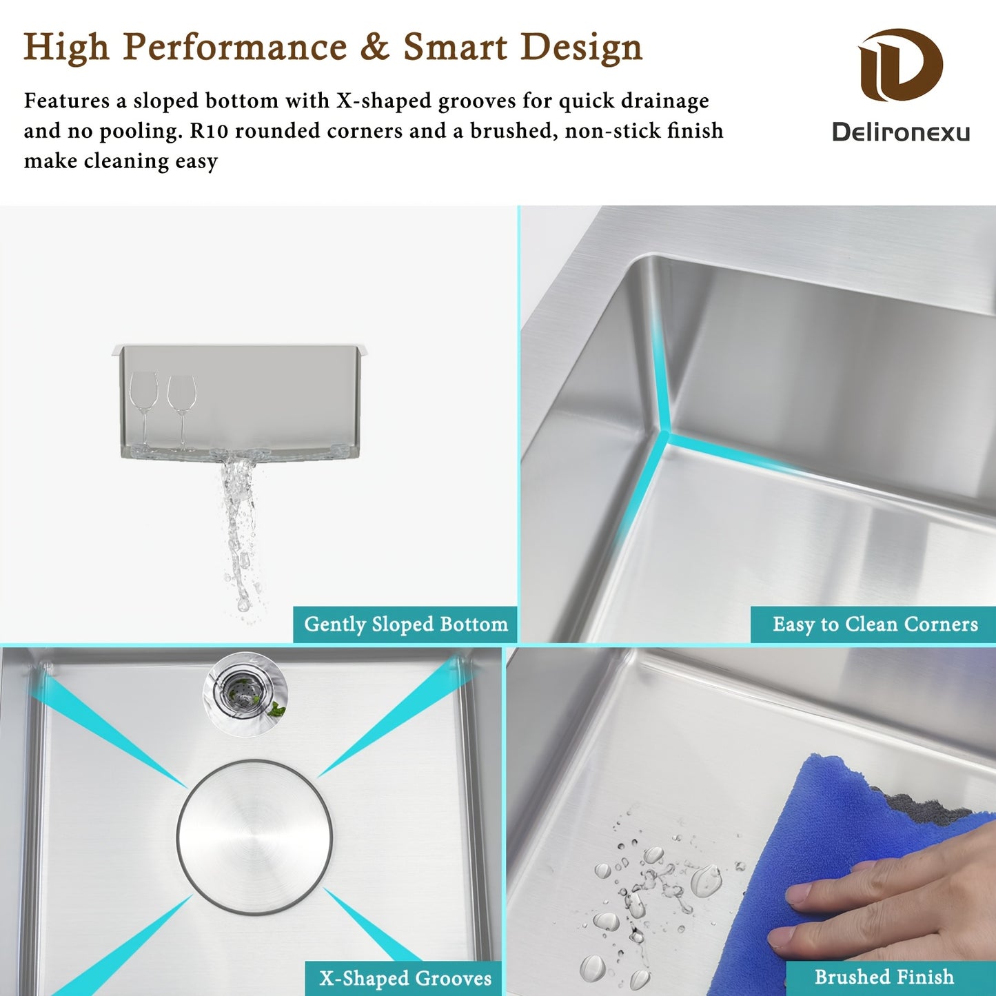 15" Modern Stainless Steel Bar Sink, 18 Gauge Single Bowl Square Kitchen Sink with Brushed Finish