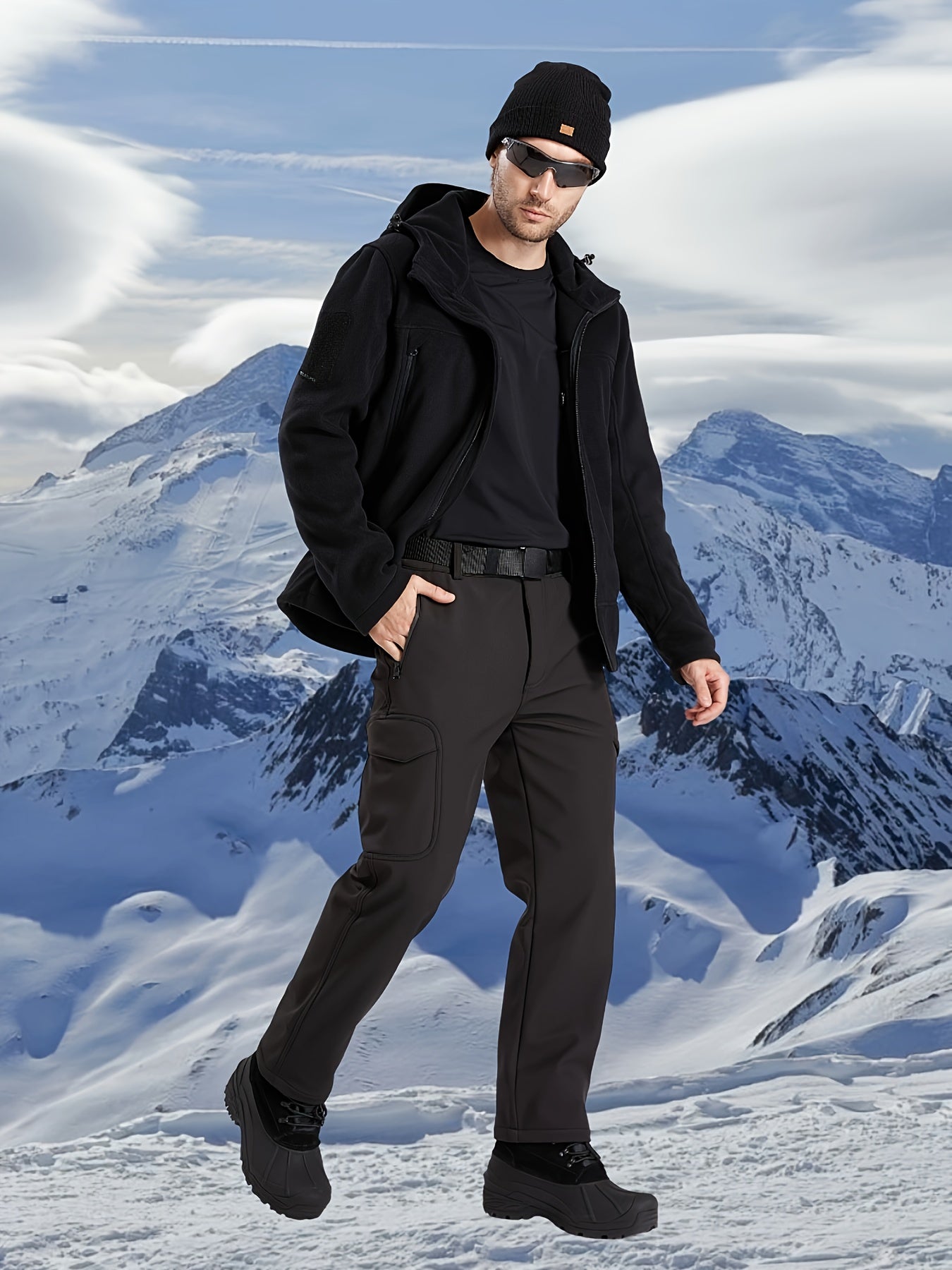 Men's Thickened Pants, Outdoor Casual Soft Shell Plush Lined