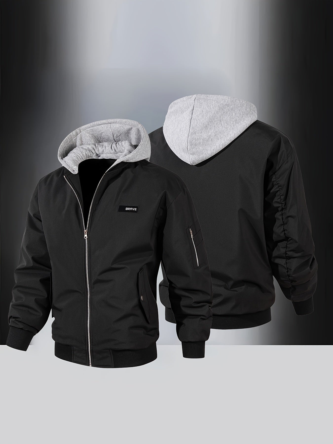 Men's Solid Color Windproof Soft Shell Jacket, Multi-pocket Design