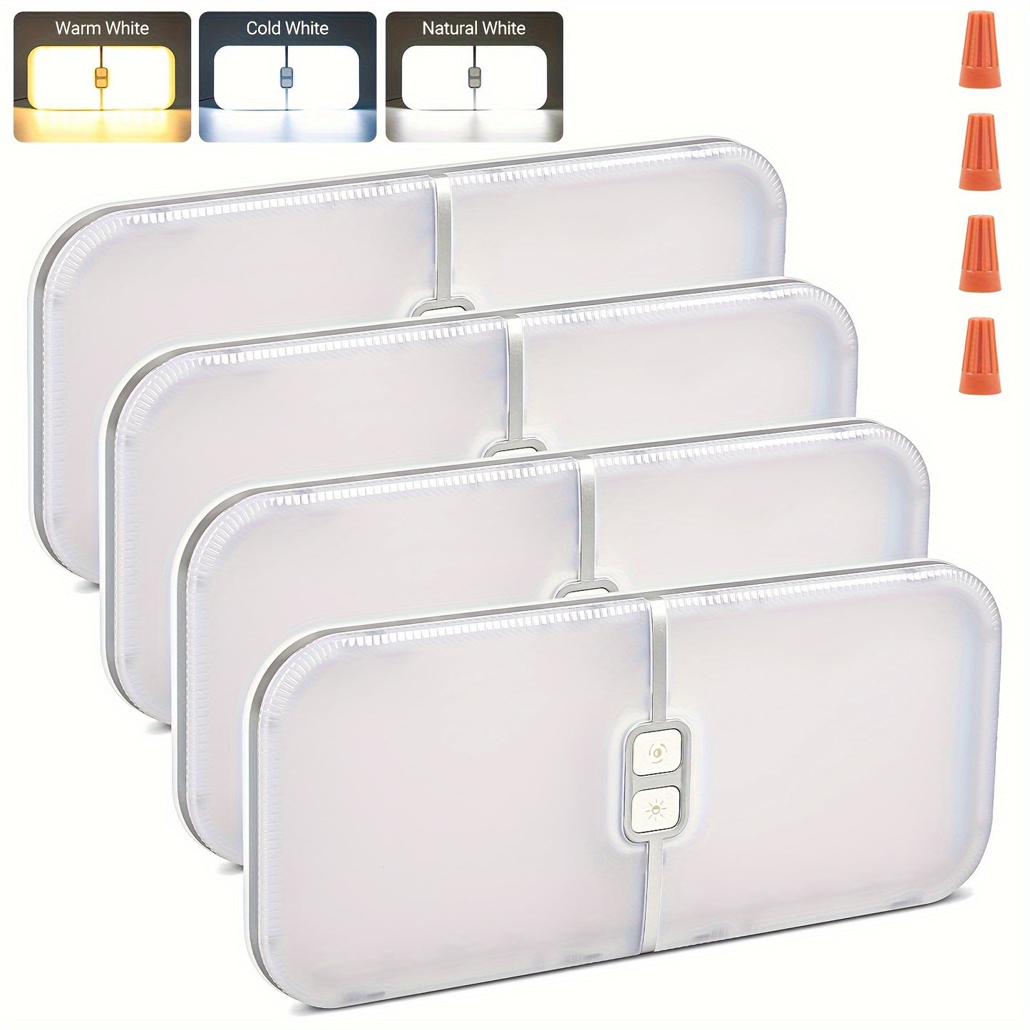 4Pcs RV Lights Interior, 3 Color TEM Camper Lights, 204 LEDs Dimmable 12v Volt Led Lights Fixtures