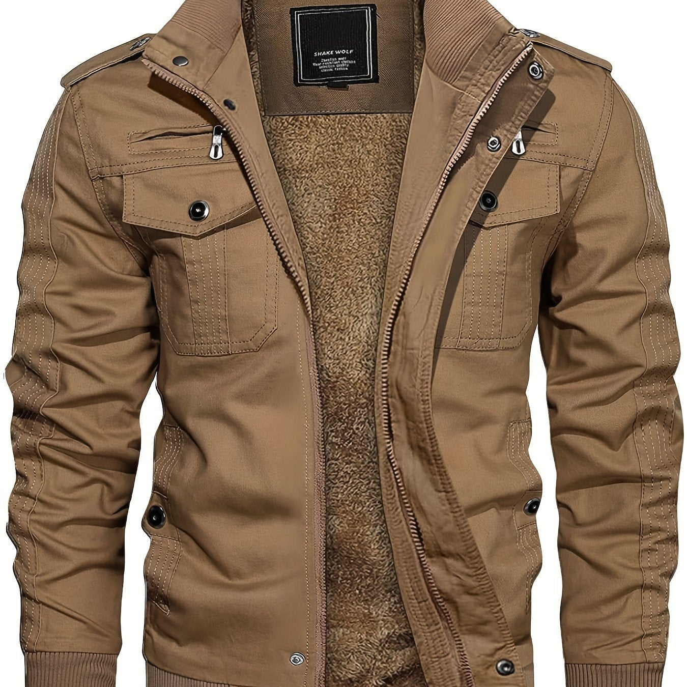 Men's Fleece Jacket And Coat Winter Full Zip Multi-Pocket 2 Chest Pockets 2 Side Pockets And 1 Inner Pocket Fleece Lined Windproof