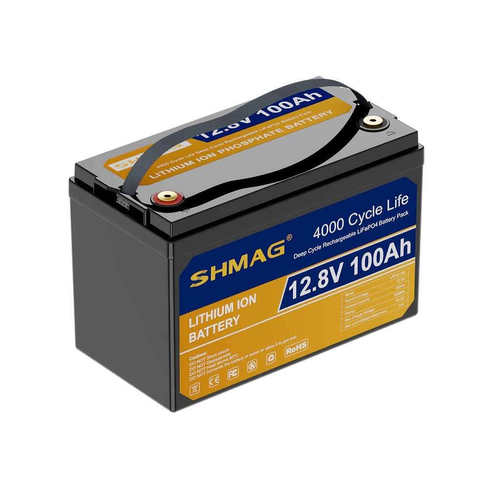 12.8V 100Ah 1280Wh LiFePO4 Battery, 20000+ Deep Cycle Rechargeable Lithium Batteries, Built-in 100A BMS
